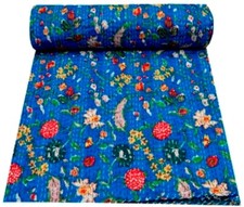 Indian Handmade Cotton Floral Print Kantha Quilt Bedspread Blanket Throw Gudri
