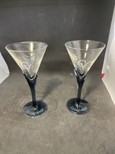 Pair of Courvoisier Cognac CV Blue Stem Cocktail Martini Brandy Snifter Glasses