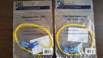 Lot of 2* SC to SC Single-Mode 9/125 Fiber Optic 2M Patch Cables - Cords