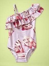 NWT GAP Ruffled Purple Butterfly Print Swimsuit Swimwear UPF-50 Toddler Girl 4T