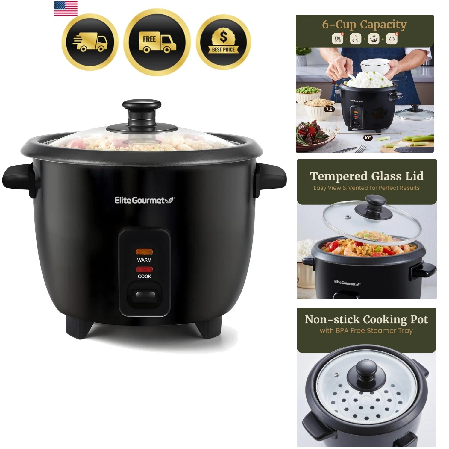 Electric Rice Cooker with Steam Tray and Non-Stick Inner Pot Makes Soups, Ste...