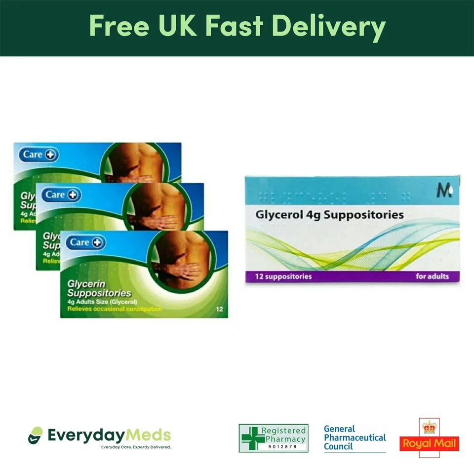 EVERYDAYMEDS 3 x 12 Care MARTINDALE Glycerol Glycerin Suppositories 4g Adults Pack of 3