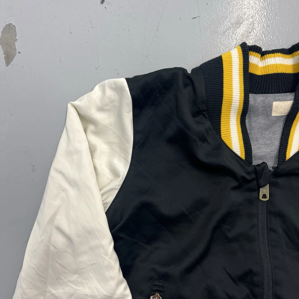 Vintage Nike Satin Reversible Black White Gray Varsity Bomber Jacket Youth Sz M - Image 4 of 4