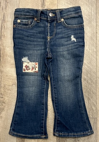  Gymboree Toddler Girls Blue Jeans Size 2T Floral Patch Distressed 5 Pocket  