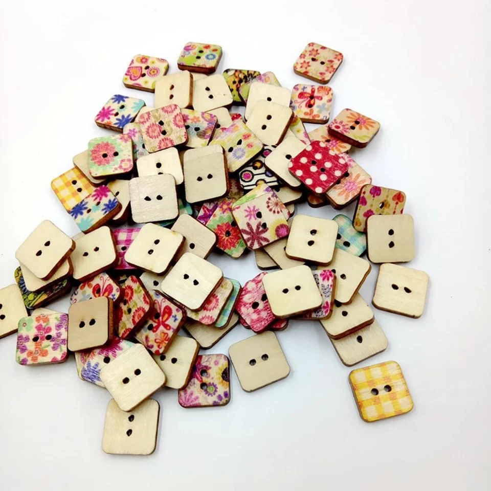 100 Mixed Wooden Square Button In Bulk Heart Buttons For - Image 3 of 3