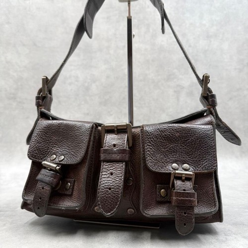 MULBERRY Shoulder Bag Purse Belenheim Leather Dark Brown Authentic
