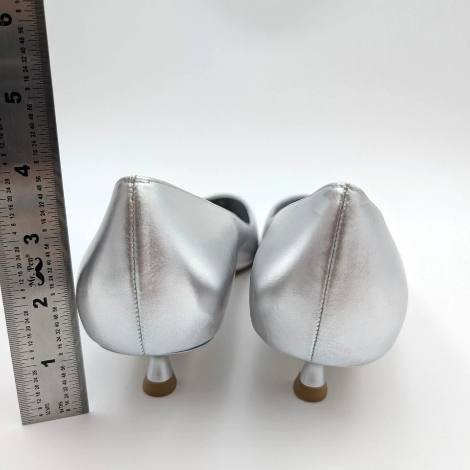 Stuart Weitzman Stuart Metallic Leather Kitten Heel Pumps Silver Size US9.5B  - Image 4 of 4