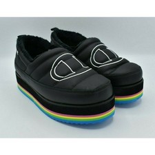 Champion Womens Size 9 Hot Stuff Black Platform Slippers Shoes