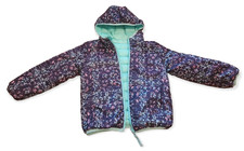 Eddie Bauer Kids Hooded Down Puffer Jacket Reversible XS 5/6 Blue Green Youth