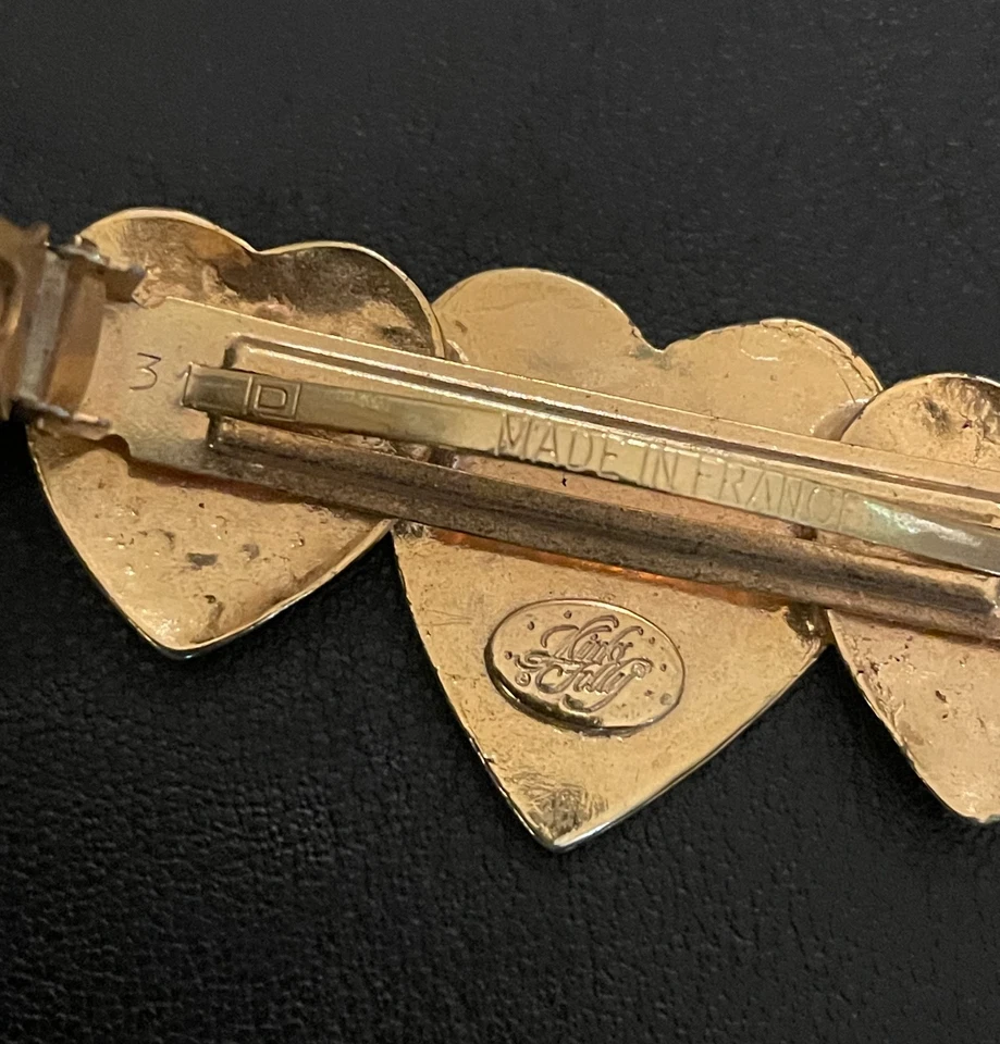 Pinza de pelo vintage KIRKS FOLLY rara 3 corazones FRANCIA tono dorado  Foto 4 de 4