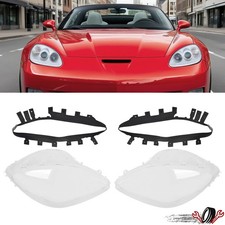 For Chevy C6 Corvette 2005-2013 Replacement Headlight Lens W/Black Gaskets Trim