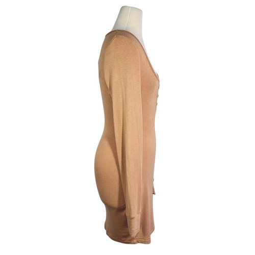 SKIMS PJ Sleep Henley Dress Large Sedona Tan Long Sleeve Stretch Lounge Sexy NEW - Picture 3 of 11