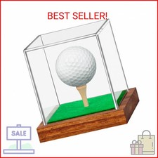 Clear Acrylic Golf Ball Display Case with Wood Base Tee, Memorabilia Stand Cub