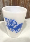 VINTAGE 1950’s HAZEL ATLAS CHILDS BLUE CIRCUS CLOWN ON WHITE MILK GLASS CUP MUG