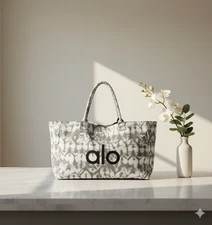 ALO Yoga Gray Tie-Dye Canvas Cotton Large Tote Bag Travel Gym Carry-On