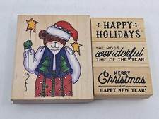 Lot 4 Xmas Rubber Stamps 3 Sentiments  Inkadinkado Alma Lynne Santa Teddy Bear