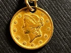 Antique 1853 LIBERTY HEAD 22K GOLD 1$ COIN Pendant, 14k Chain, Historic US Coin