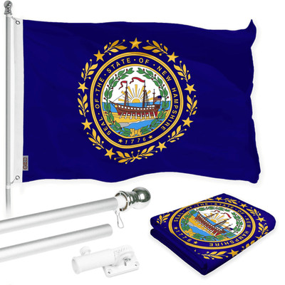 Combo Pack: 6 Ft Tangle Free Spinning Flagpole (Silver) & New Hampshire