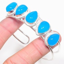 Blue Chalcedony Gemstone 925 Sterling Silver Adjustable Cuff Bracelet For Gift