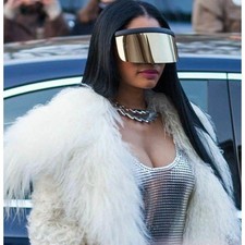 Shield Visor Sunglasses Futuristic Face Shield Black Frame Silver Mirror Lens