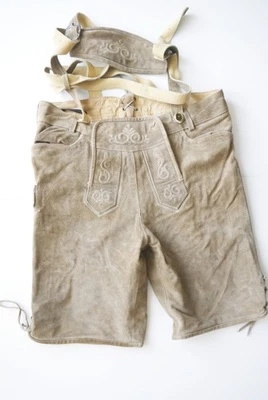 Kurze Lederhose Second Hand mit Stickerei Träger schön weich Rindsleder Gr.54 - Bild 1 von 4