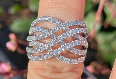 3Ct Round Cut Real Moissanite Multiband Engagement Ring 14K White Gold Plated