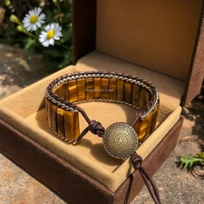 Tiger's Eye Stone Protection Bracelet Boho Golden Crystal Women Men Jewelry