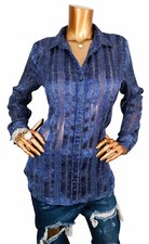 Banana Republic M Top Dillon Lite Wgt Shell Sheer Button Up Shirt Blue White