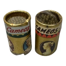 Vintage Golden Cameo Matches Cylinder Box Never Used Full Wooden Lot of two Mini