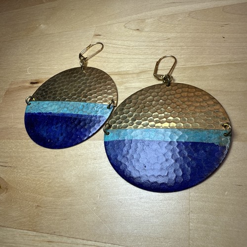 Classic Issoria Earrings By We Dream In Color- Blue Turquoise Brass Circle Round - Picture 2 of 4