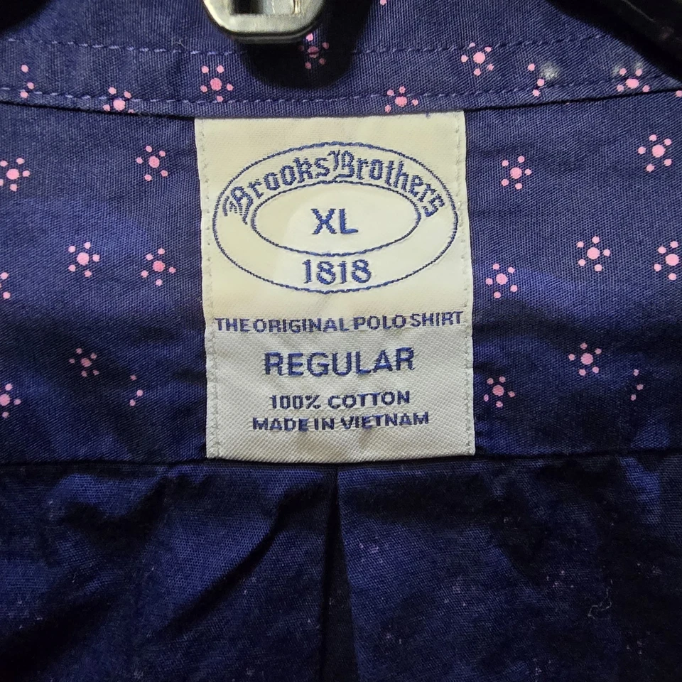 Brooks Brothers Polo Shirt Mens XL Blue Pink Dot Button Down Short Sleeve - Image 2 of 4