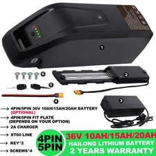 36V 10AH/15AH/20AH HAILONG BICYCLE LITHIUM BATTERY W/ USB PORT 0-1200W MOTOR