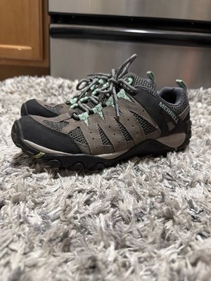 Merrell Women s Moab Trail Hiking Shoes Gray Teal Size 8 Vibram Soles 