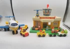 Vtg 1980 Fisher Price Little People Airport #933 Complete 28 pcs Heli  Cars Tram
