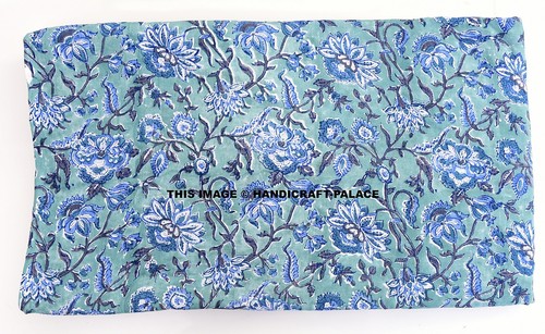 5 Yard Handmade Indian Cotton Floral Block Printed Fabric Throw Running Fabric - Picture 2 of 3