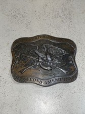 Vintage 1977 Second Amendment Belt Buckle Indiana Metal Craft Guns Brasstone USA