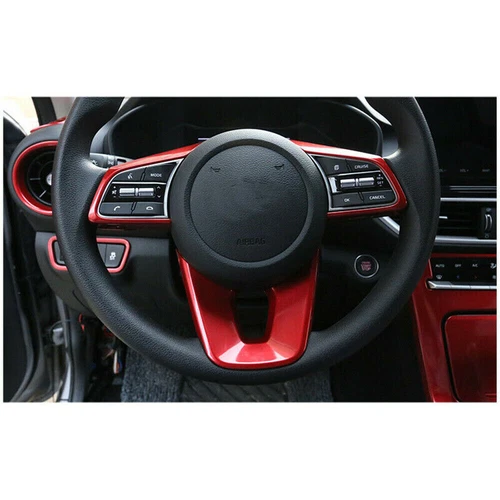 For KIA Forte 2019-2021 Red Steering Wheel Trim + Console Gear Shift Knob Cover - Picture 4 of 9