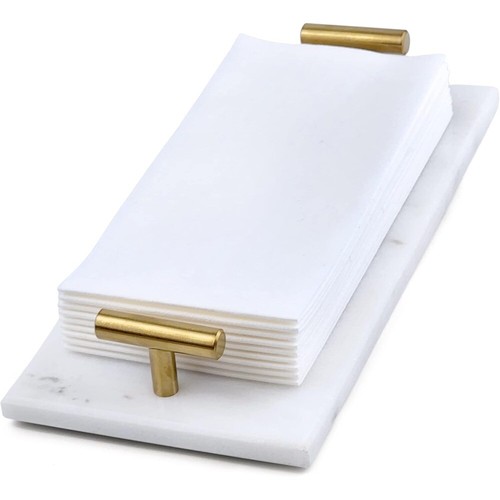 Guest Towel Holder Tray for Bathroom - White Marble Tray - Napkin Holder