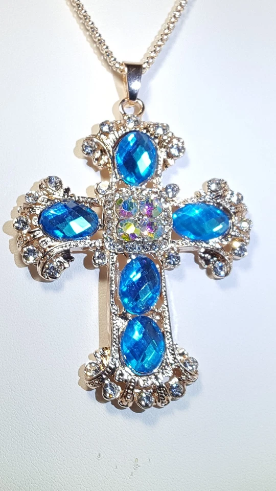 BETSEY JOHNSON РОЗОВОЕ ЗОЛОТО ПОКРЫТИЕМ СИНИЙ СТРАЗЫ И КРИСТАЛЛ КЕЛЬТСКИЙ КРЕСТ ПОДВЕСКА - Изображение 2 из 4