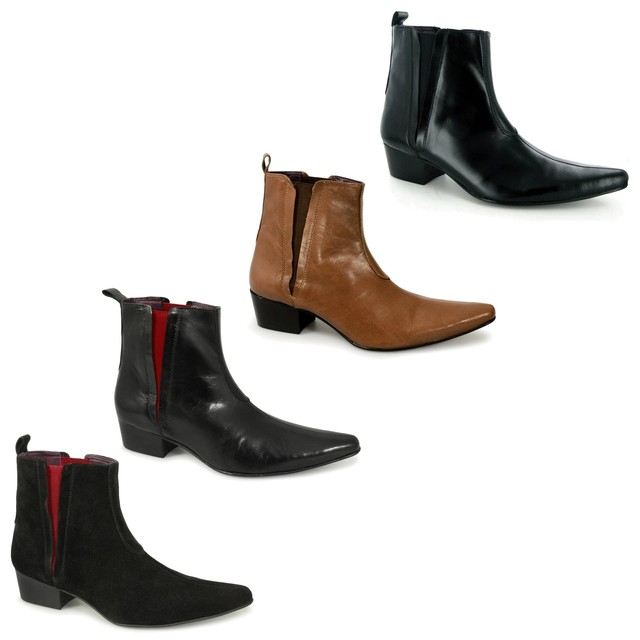 mens black leather pointed winklepicker shoes