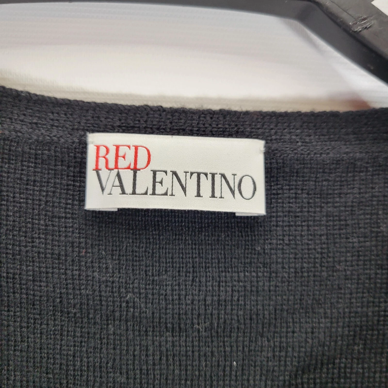 ABITO ROSSO VALENTINO 100% LANA VERGINE CARINO NERO NASTRO FIOCCO PIZZO RETE RETE TAGLIA XL