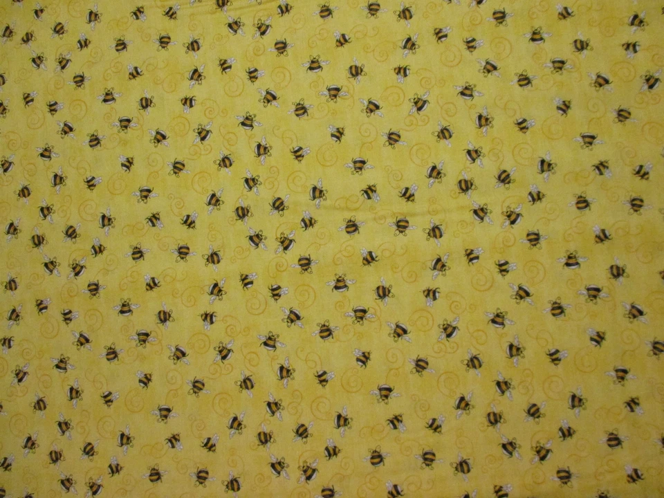 ABEJAS ZUMBANDO AMARILLO REMOLINOS BRONCEADO ABEJA IMPRESIÓN DIGITAL TELA DE ALGODÓN FQ Foto 2 de 4