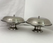 Serving Dish 8 1/2' Pedestal Base and Lid Lion Bentley Stainless Steel set of 2