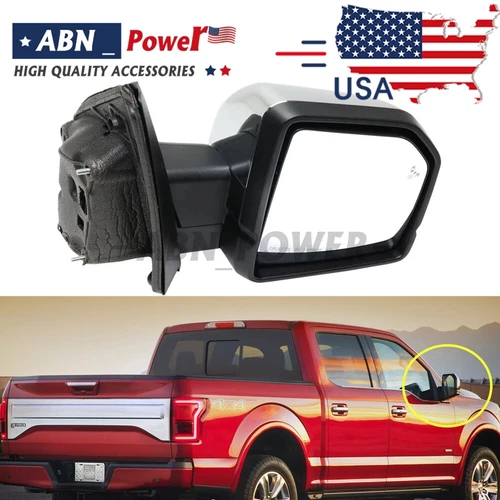 Power Mirror Right Hand Chrome Memory Power Fold For 2015-2017 Ford F-150