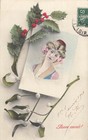 CP BONNE ANNEE CADRE PORTRAIT FEMME FLEURS CHEVEUX - GUI HOUX - 92222