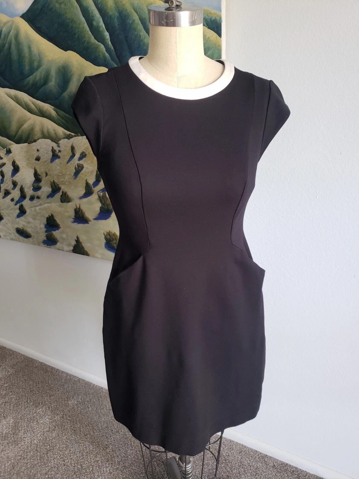 Kate Spade Mini Abito Tubino Daria Cappuccio Manica Mini Nero Bianco Taglia 2 Preppy