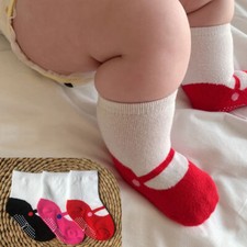 Baby Soft Cotton Socks Anti-Slip Warm Elastic Infant Socks Color blocked 1Pair -