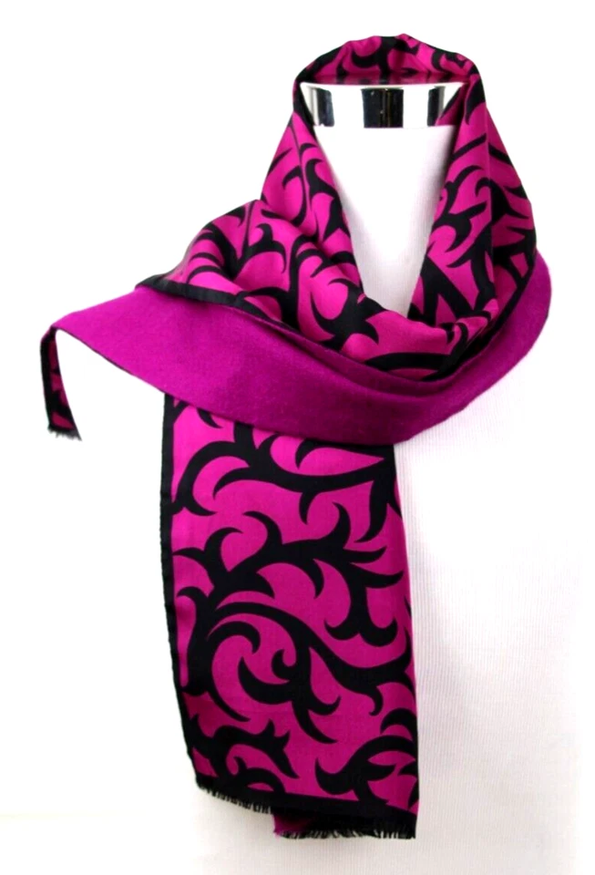 10x51" Oscar de la Renta MAGENTA ROSA NEGRO 100% SEDA LANA FORRADA BUFANDA PROMOCIONAL (C45 Foto 4 de 4