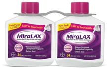 MiraLAX POWDER Laxative 68 DOSES (34x2) 20.4oz ea(Twin Pack) Softens Stool Best!