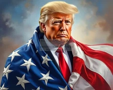 PRESIDENT DONALD TRUMP PATRIOTIC AMERICAN FLAG DRAPPED AROUND HIM 8X10 AI PHOTO